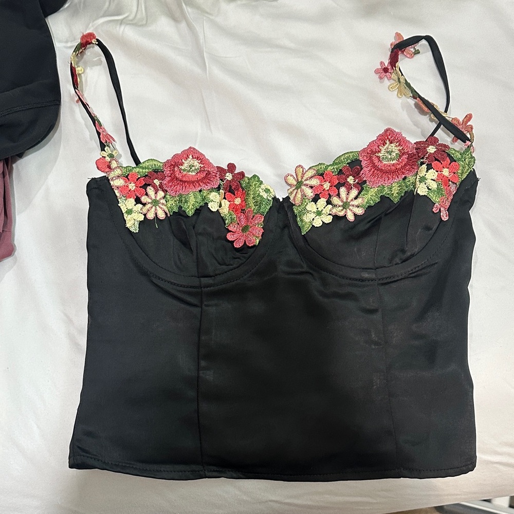 Princess Polly Black Floral Embroidered Top